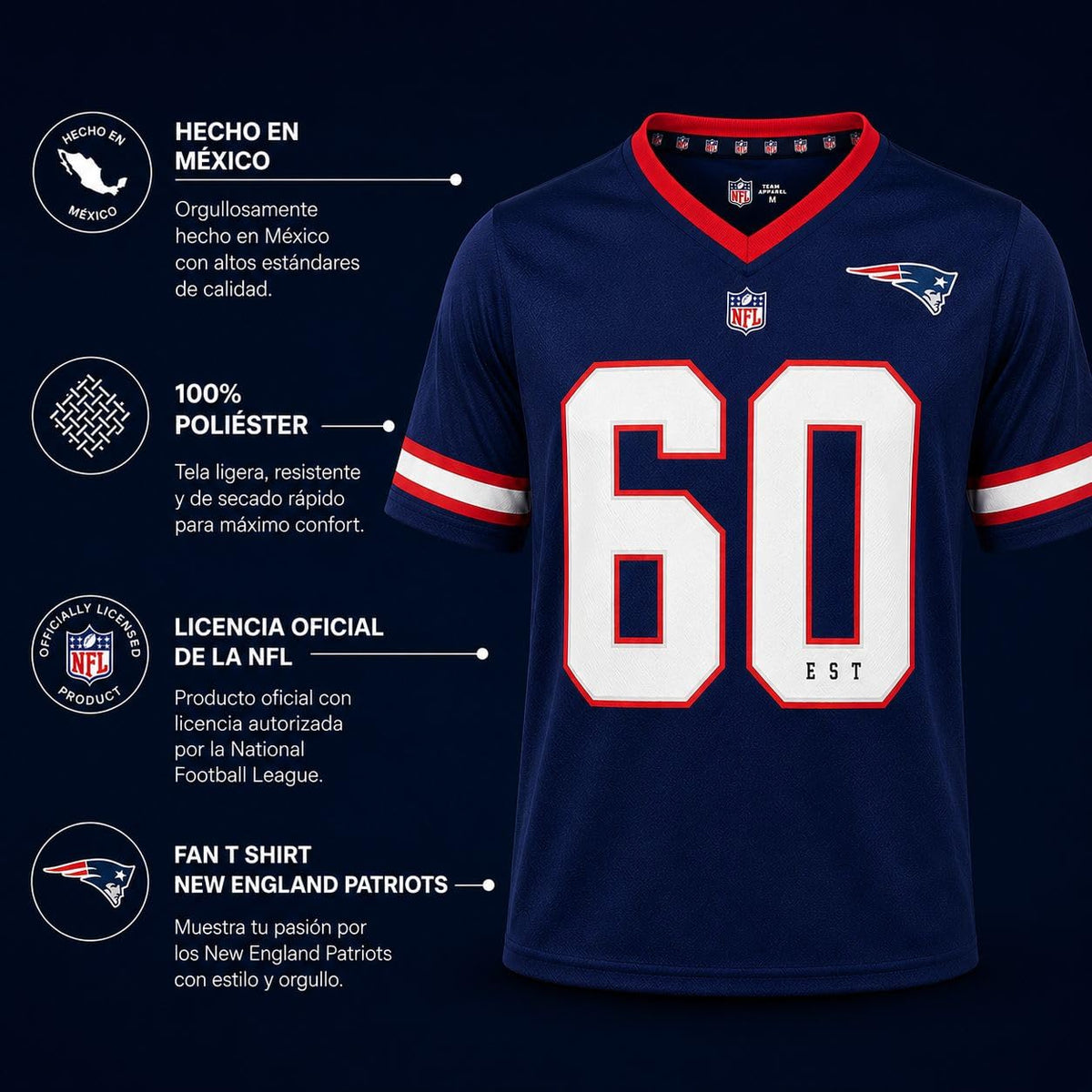 NFL Fan T-Shirt New England Patriots Azul Marino para Hombre