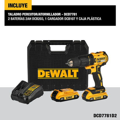 DEWALT Taladro Inalámbrico 1/2" 20V con Caja de Herramientas, DCD7781D2 | Taladro Percutor Atornillador de 1/2" (13mm), Incluye Caja para Herramientas, 20V