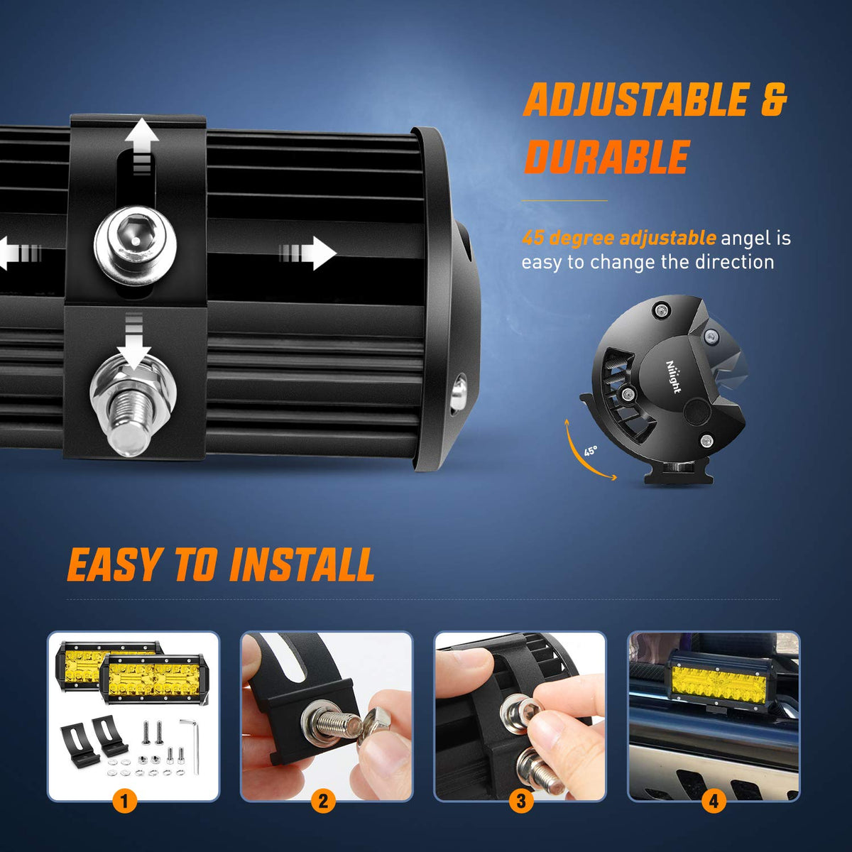 Nilight - Barra de luz LED, 2 unidades de luces de triple fila de 6.5 pulgadas, color ámbar