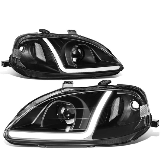 DNA Motoring Par de Faros Delanteros LED DRL para Honda Civic 1999-2000, Negro/Transparente
