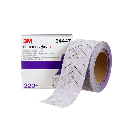 3M Rollo Hookit™ Cubitron II Clean Sanding 220+ 34447 | 1 rollo, multiorificio, para eliminación de revestimiento, reparación de cuerpo, lijado automático