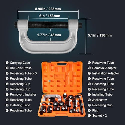 VEVOR - Kit de Prensa de rótula de 23 Piezas, Kit de Herramientas, Herramientas de extracción e instalación de rótula de Prensa C, para la mayoría de Automóviles de 2 WD y 4 WD, Incluyendo enchufes de