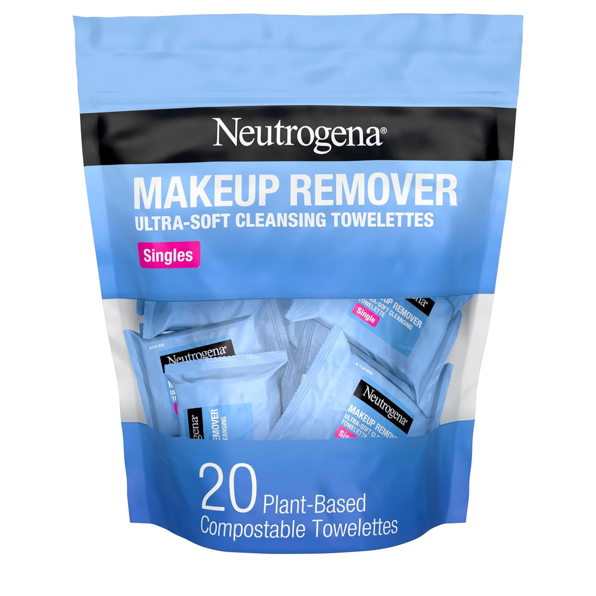 Makeup Remover Cleansing Towelette Singles Individually Wrapped, 20 Pre-moistened Towelettes