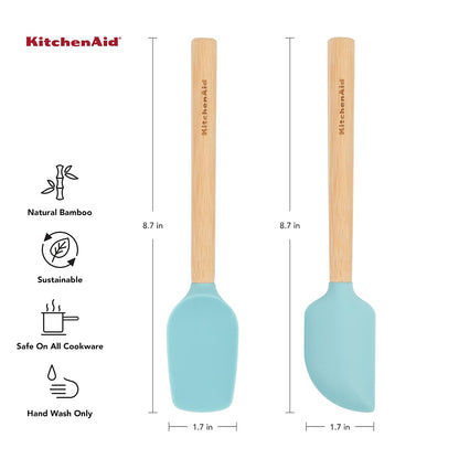 KitchenAid - Juego de mini espátulas con mango de madera de bambú con cabeza de silicona, juego de 2, Aqua Sky