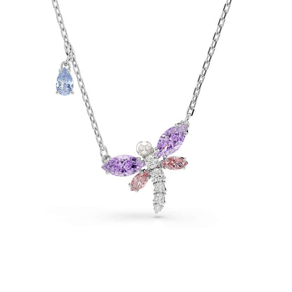 Swarovski x Ariana Grande Colección Oficial de Libélula Motif Jewelry Collection, Broche, Collar con colgante, arete, piedras multicolores de corte mixto, acabado rodio - Multicolor