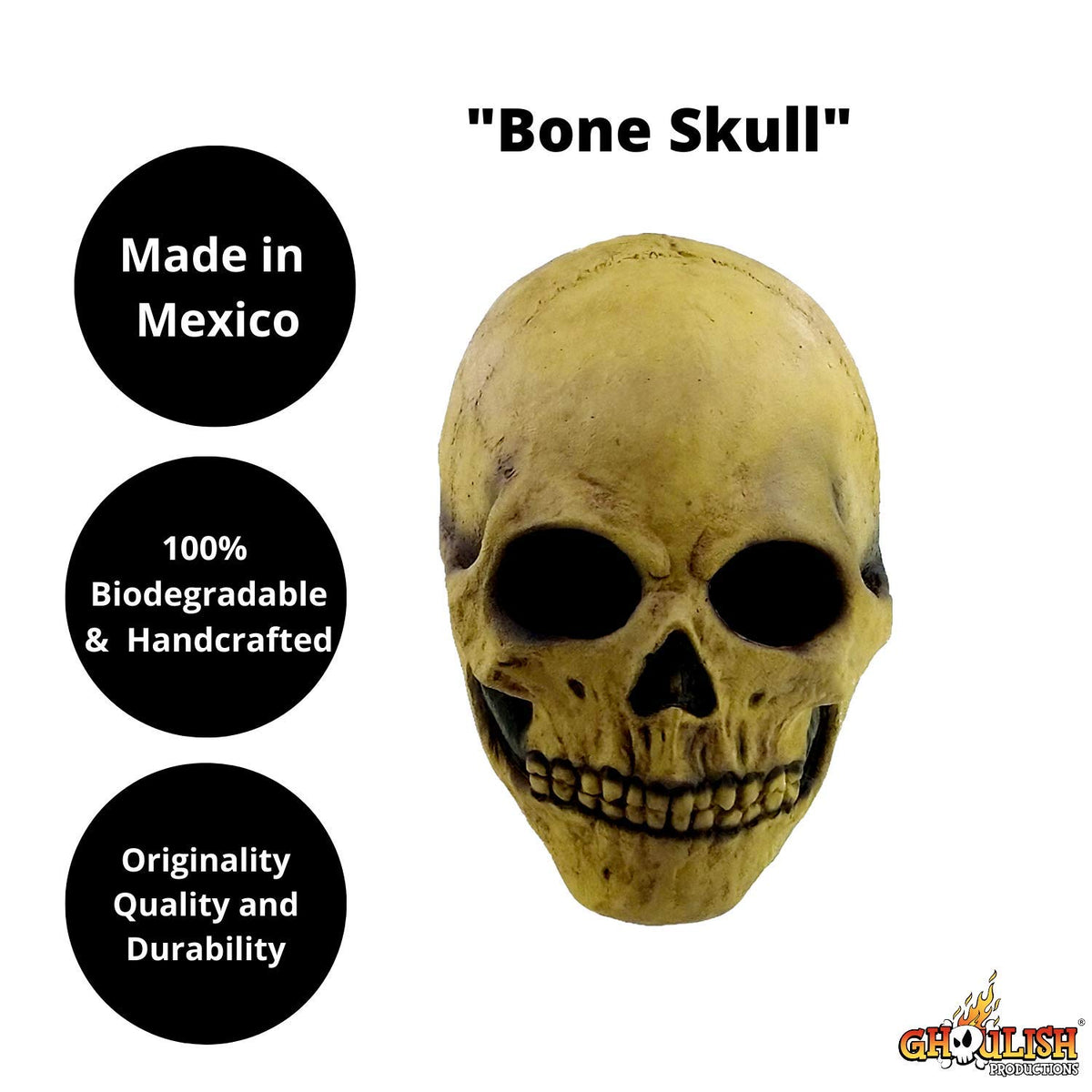 Ghoulish Productions Bone Skull, Máscara de Craneo de Esqueleto de Calaca, Máscaras de Calaveras de la Muerte Ideal para Disfraz de Halloween y Día de Muertos
