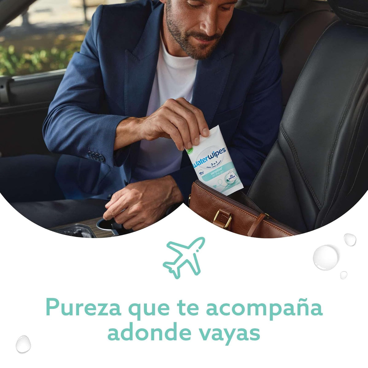 WATERWIPES, Toallitas Húmedas Sensitive+ On The Go, Limpieza 3 en 1, Hipoalergénicas, 10 Paquetes de 10 Piezas