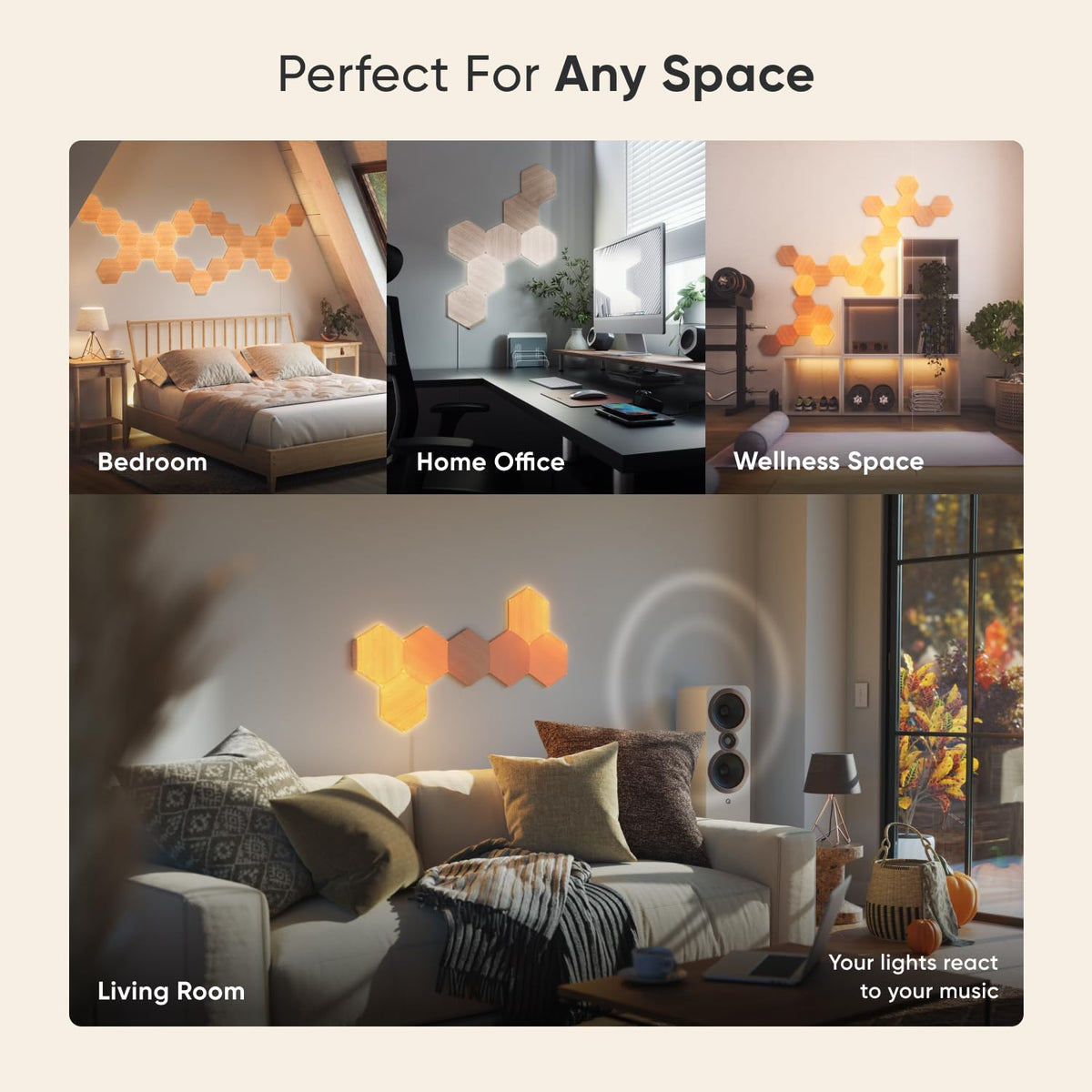 Nanoleaf Elements - Kit de expansión de iluminación LED inteligente con 3 hexágonos de aspecto madera