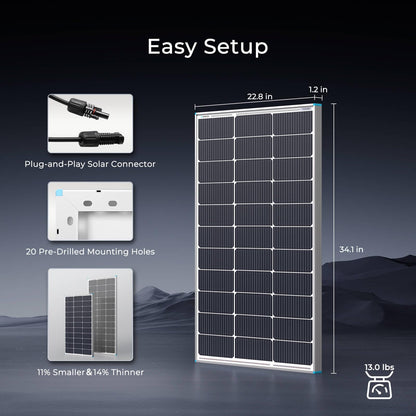 Renogy - Panel solar de 100 W, tipo N, 16BB, 25% de alta eficiencia | Panel solar de 100 W para RV Marine Boat Trailer, Camper, Rooftop Farm y otros sistemas fuera de la red, IP67