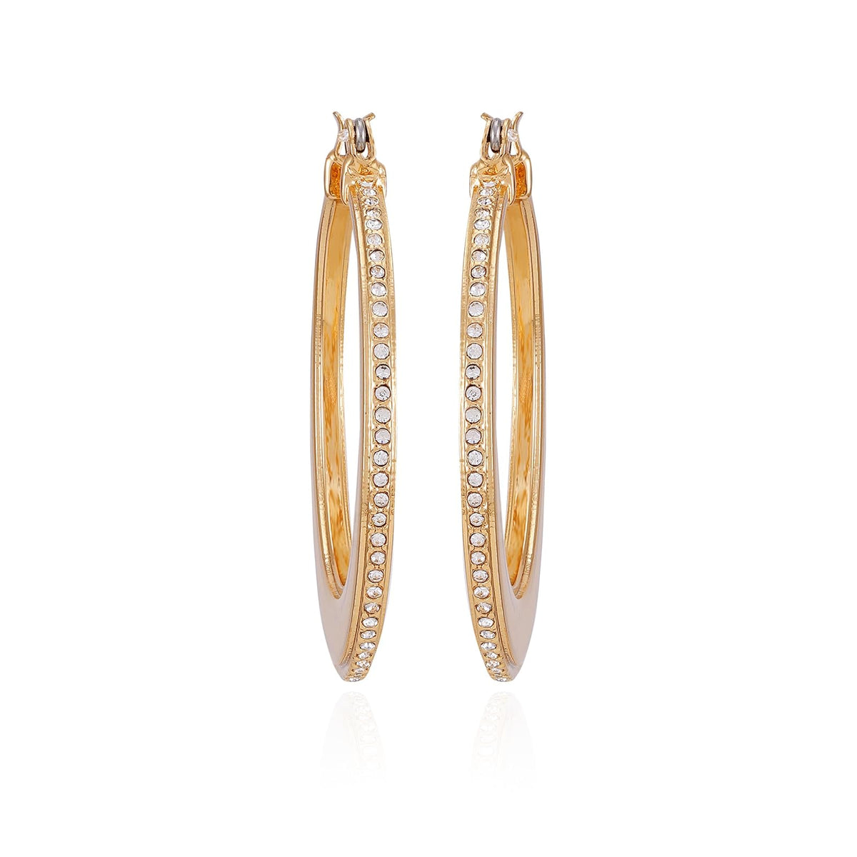 Guess - arete de aro gruesos con piedra de vidrio dorado, Una talla, Metal, Piedra de vidrio