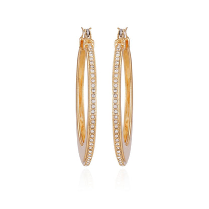 Guess - arete de aro gruesos con piedra de vidrio dorado, Una talla, Metal, Piedra de vidrio