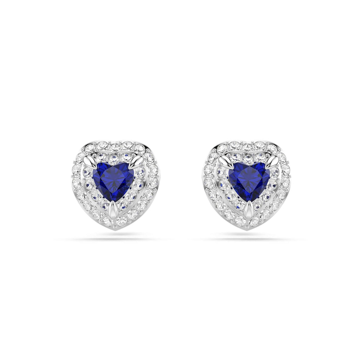 arete Swarovski One, corte de corazón, pavé, corazón, azul, baño de rodio