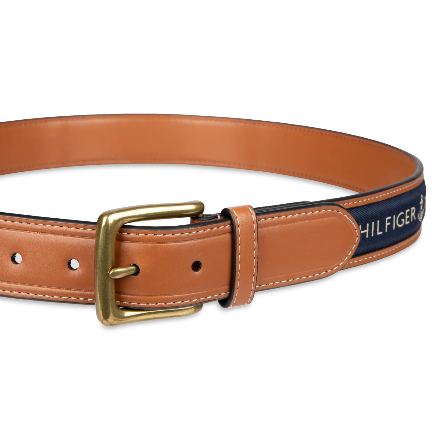 Tommy Hilfiger - Cinturón casual con incrustaciones de tela para hombre con hebilla clásica de arnés, marino, 40
