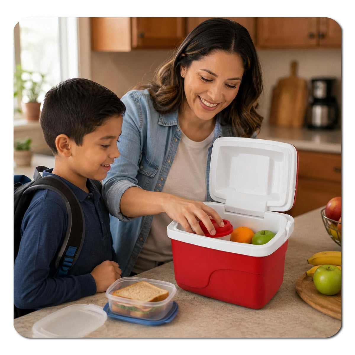 Estra Hielera Rígida 4.5L Individual | Escuela, Oficina y Gimnasio | 21x27x21 cm (4.75 QT), libre de BPA, cabe en mochila, casillero o auto, manija ergonómica