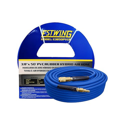 Estwing E3850PVCR - Manguera de aire híbrida de PVC/goma de 3/8" x 50' con accesorios de latón de 1/4", color azul