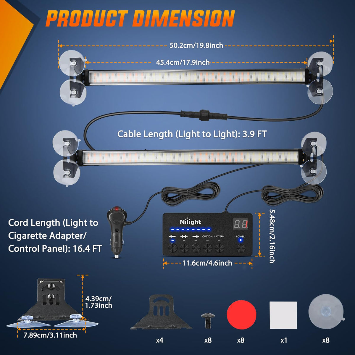 Nilight - Barra de luz estroboscópica de 144 LED, color ámbar blanco con driver 2 en 1, advertencia de emergencia para automóviles, luces de parabrisas de policía, para automóviles, remolque, camiones