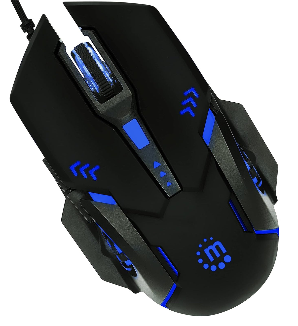 Manhattan 179256 Mouse Óptico Gaming, conexión por Cable USB-A, con Seis Botones Incluyendo botón dpi, diseño ambidiestro para Jugadores Zurdos y diestros, iluminación LED de Colores, Color Negro