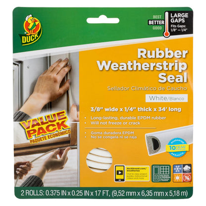Duck Brand 282434 - Sello autoadhesivo resistente para grandes huecos, 3/8 pulgadas de ancho x 1/4 pulgadas de grosor x 17 pies de largo, 2 sellos, blanco