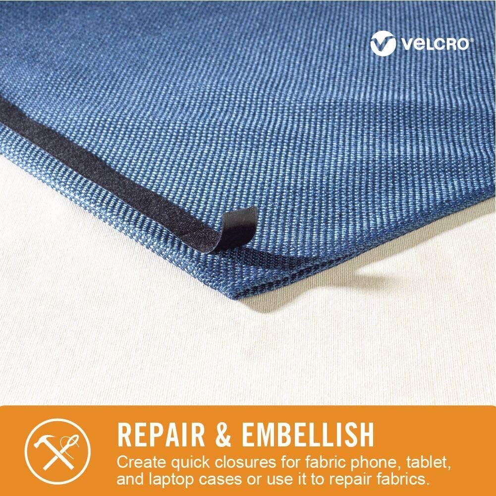 Cinta adhesiva de tela VELCRO para ropa, rollo de 10 pies con calcomanía, tiras cortadas a la longitud, sin coser, resistente al lavado, negro, nailon, adhesivo