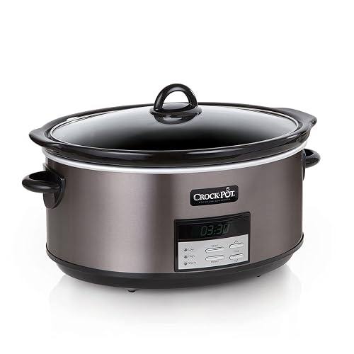Crock-Pot - Olla de cocción lenta programable grande de 8 cuartos con ajuste automático de calor, acero inoxidable negro