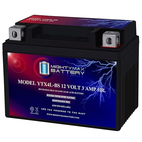 Mighty Max Battery YTX4L-BS - Batería de Motocicleta SLA AGM de 12 V, 3 AH, 50 CCA, Recargable, sin Mantenimiento, Producto de Marca Original Mighty MAX®