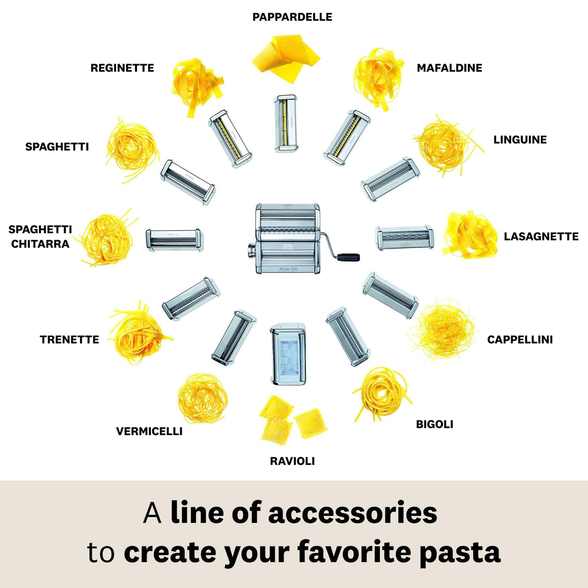 Marcato Accesorio para máquina de pasta linguine, corte de 3 mm, acero cromado, fabricado en Italia, compatible con Atlas 150 y motor Atlas, cortador de pasta, accesorios de cocina, forma de pasta
