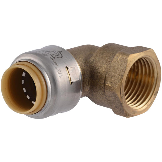 SharkBite Max 1/2 pulgada x 1/2 pulgada 90 grados codo adaptador hembra, empuje para conectar el accesorio de fontanería de latón, tubería PEX, cobre, CPVC, PE-RT, HDPE, UR308A