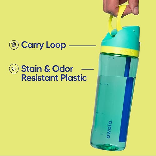 Owala FreeSip Botella de agua de plástico Tritan transparente con popote, botella de agua deportiva sin BPA, ideal para viajes, 25 onzas, muy, muy oscuro
