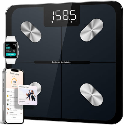 Etekcity Báscula Inteligente Bluetooth Vidrio Templado 180 kg - Actualizado - Negro