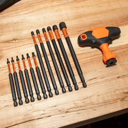 Klein Tools 33804 ProFlex Juego de mango en T intercambiable con clasificación de impacto con zona de torsión, soporte magnético para brocas, SAE, métrico, TORX, 23 piezas
