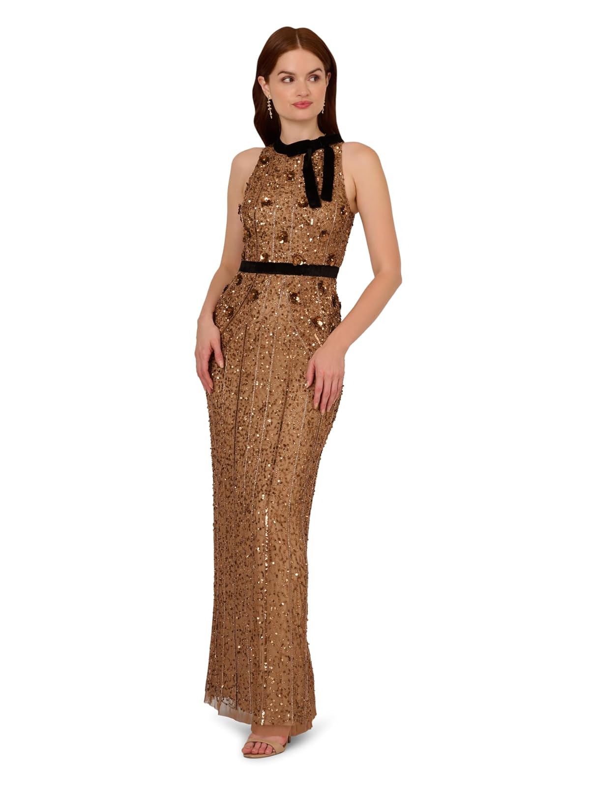 Adrianna Papell Beaded Halter Long Dress Vestido para ocasión Especial Mujer