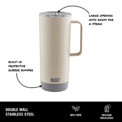 BUILT - Taza cascada de 20 onzas con asa, tapa deslizante, acero inoxidable, vaso caliente o frío, lavanda salvaje
