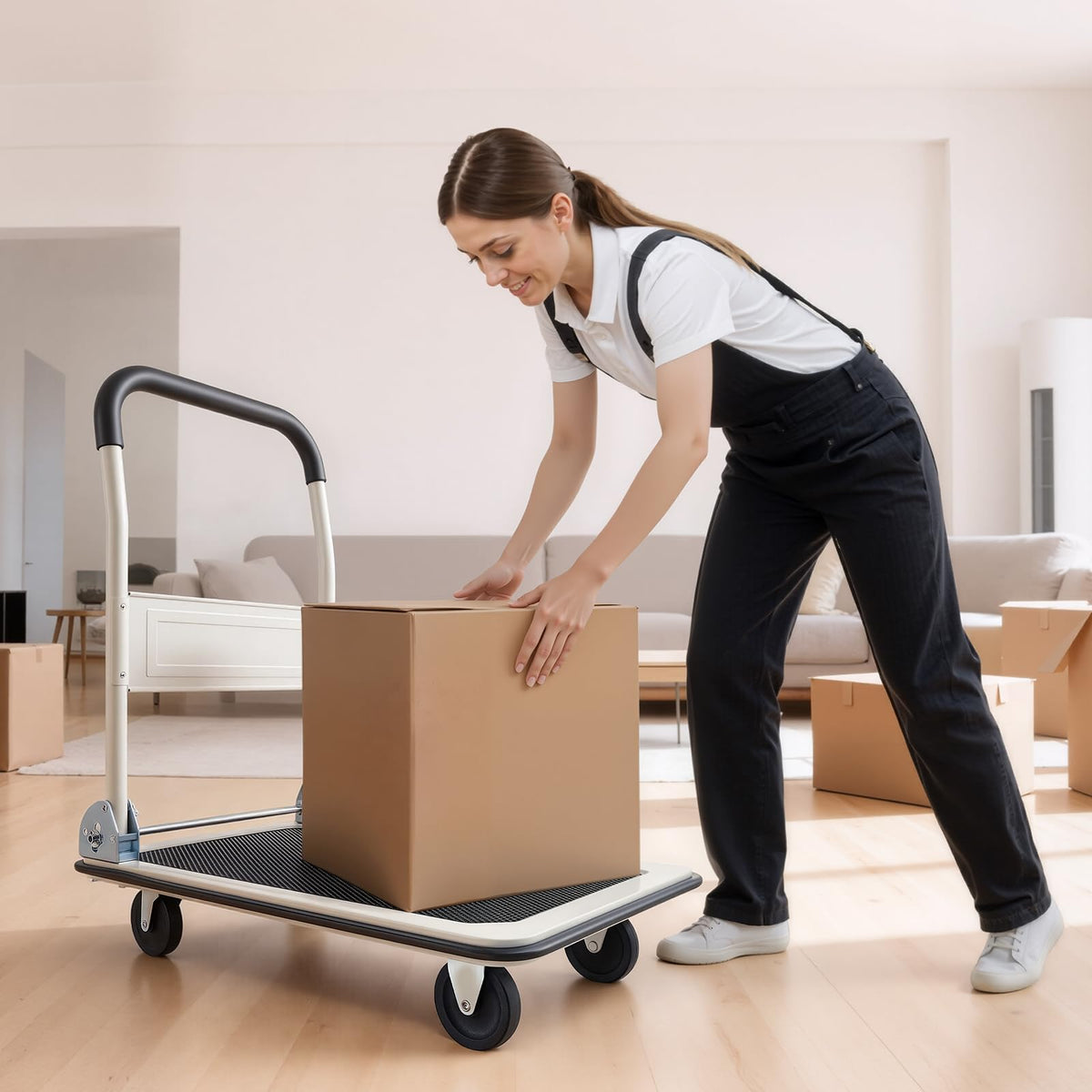 VEVOR Carro Plataforma Plegable 735 x 480 mm, Carretilla de Transporte Carga de 149,69 kg, Carrito Portaequipajes con Plataforma con Ruedas de PP de 96 mm, para Tareas Domésticas, Almacén, Mudanza