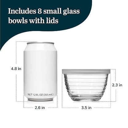 Libbey Set de 8 Recipientes de Vidrio Chicos con Tapas de Plástico - 0.18Lt