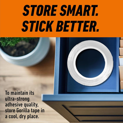 Gorilla Tape Tough & Wide, cinta blanca, 2.9 x 25 yardas (paquete de 1) – Resistente y resistente a la intemperie para interiores o exteriores