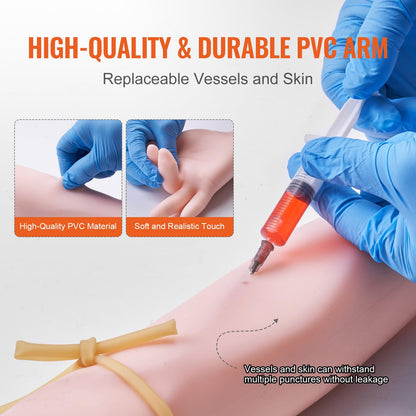 VEVOR Kit de Práctica de Flebotomía Venipuntura de Látex 12 Pcs Modelo Avanzado de Punción Venosa del Brazo 55x11x8cm Kit de Brazo de Práctica Intravenoso para Médico Aprendiz de Inyección Intravenosa