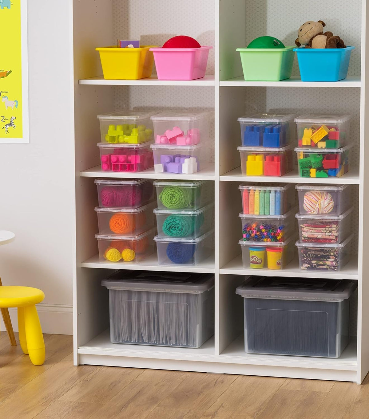 IRIS USA 6 Contenedores de 6 Qt con Tapa, Transparentes, Apilables | Ideal para zapatos, manualidades, oficina y despensa. Diseño transparente y anidable para organizar fácilmente.