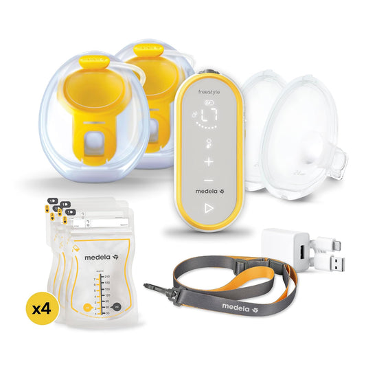 Medela Freestyle | Extractor de Leche Manos Libres | Eléctrico y Doble | Portátil y Discreto Bajo la Ropa | Carga USB | Amarillo