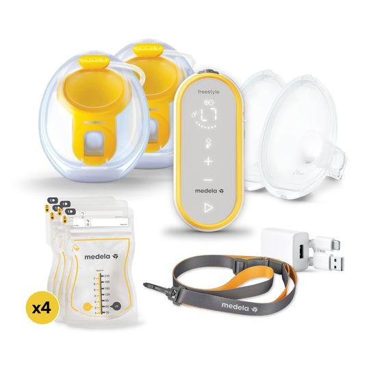 Medela Freestyle | Extractor de Leche Manos Libres | Eléctrico y Doble | Portátil y Discreto Bajo la Ropa | Carga USB | Amarillo