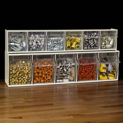 Akro-Mils 06702 TiltView - Sistema de almacenamiento horizontal de plástico con dos cubos de basura