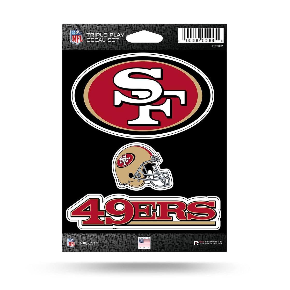Rico Industries NFL Football San Francisco 49ers - Juego de calcomanías triples de 5 x 7 Pulgadas (3 calcomanías)