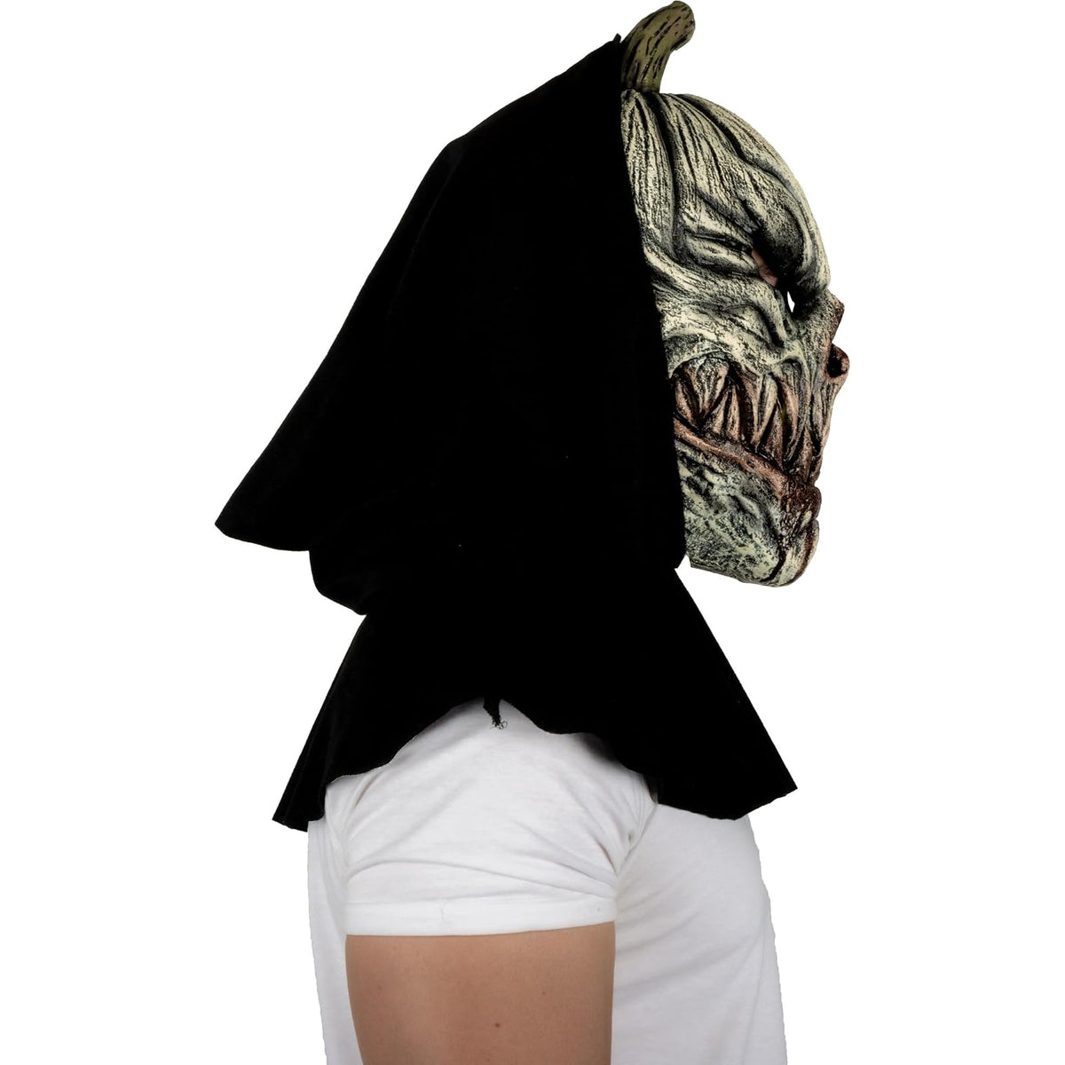 REV Máscara Completa de Látex Pumpkin Ghoul White, Máscara de Calabaza Fantasma Blanca Talla Mediana para Halloween, Cosplay y Fiestas de Terror