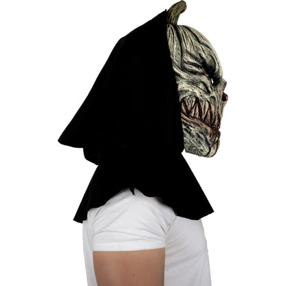REV Máscara Completa de Látex Pumpkin Ghoul White, Máscara de Calabaza Fantasma Blanca Talla Mediana para Halloween, Cosplay y Fiestas de Terror