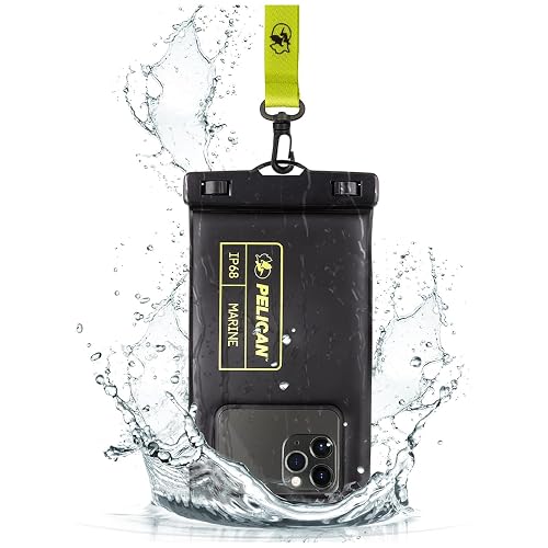 Pelican Marine - Funda Impermeable para teléfono IP68 (tamaño estándar) Funda Flotante Impermeable para teléfono - Imprescindible para Viajes en cruceros de Playa - Black/Hi-Vis Yellow