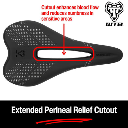WTB - Sillín de Bicicleta con Grava – 246 x 140 mm, Base Flexible con tecnología Fusion Form, Recorte de Alivio perineal para Paseos en Grava y Resistencia – Montaje de Herramienta Integrado