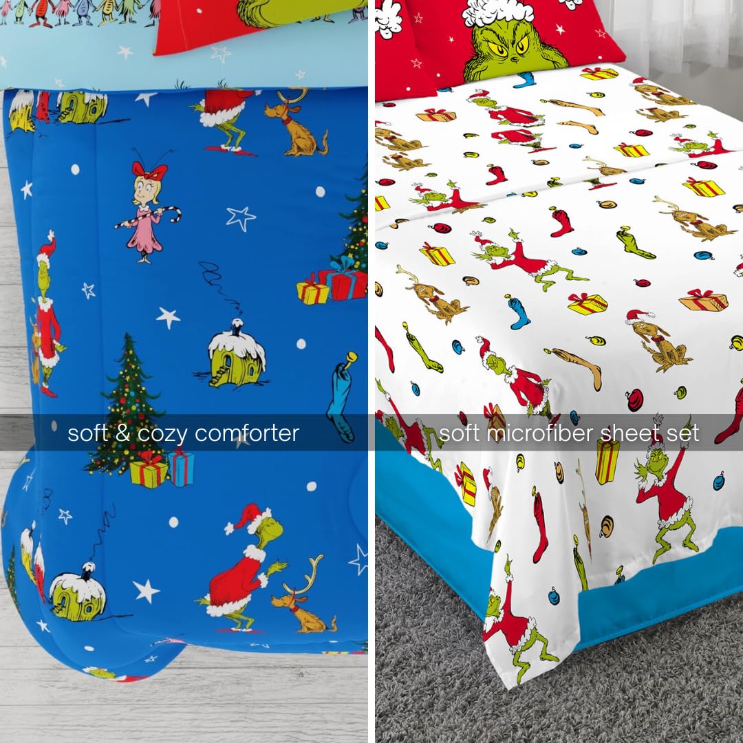 Franco Grinch por Dr. Seuss - Juego de sábanas y edredón súper Suave con Funda de Almohada, 7 Piezas tamaño King (Producto Oficial de Dr. Seuss)