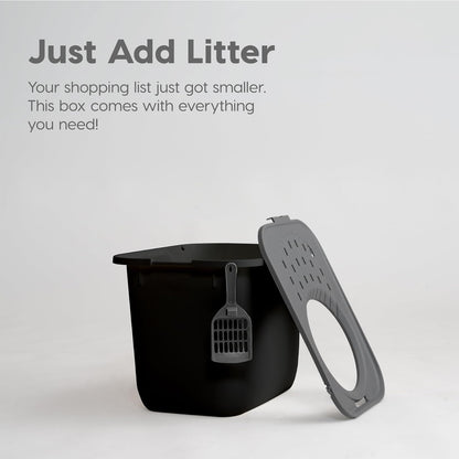 IRIS USA Caja de Arena Gato Entrada Superior, Tapa Atrapa Arena, Pala | Perfecta para hogares con varios gatos, entrada superior, diseño resistente a perros, interior amplio y fácil limpieza