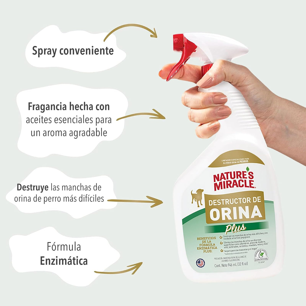 Nature's Miracle Destructor enzimático de orina y manchas para perro 946 ml