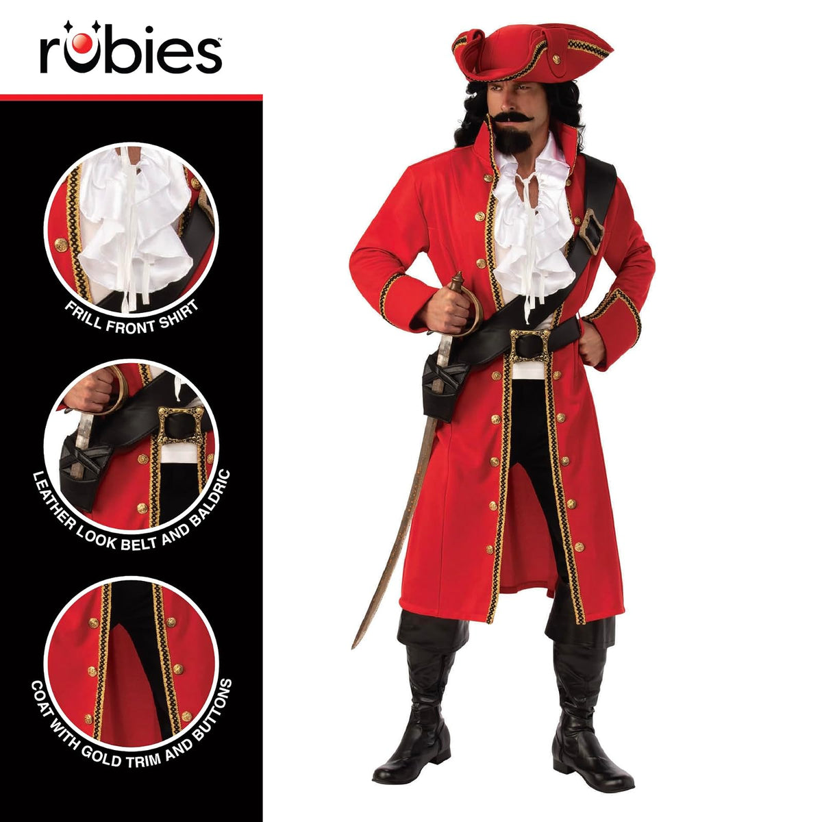 Rubies Pirate Captain Mens Adult Buccaneer Costume