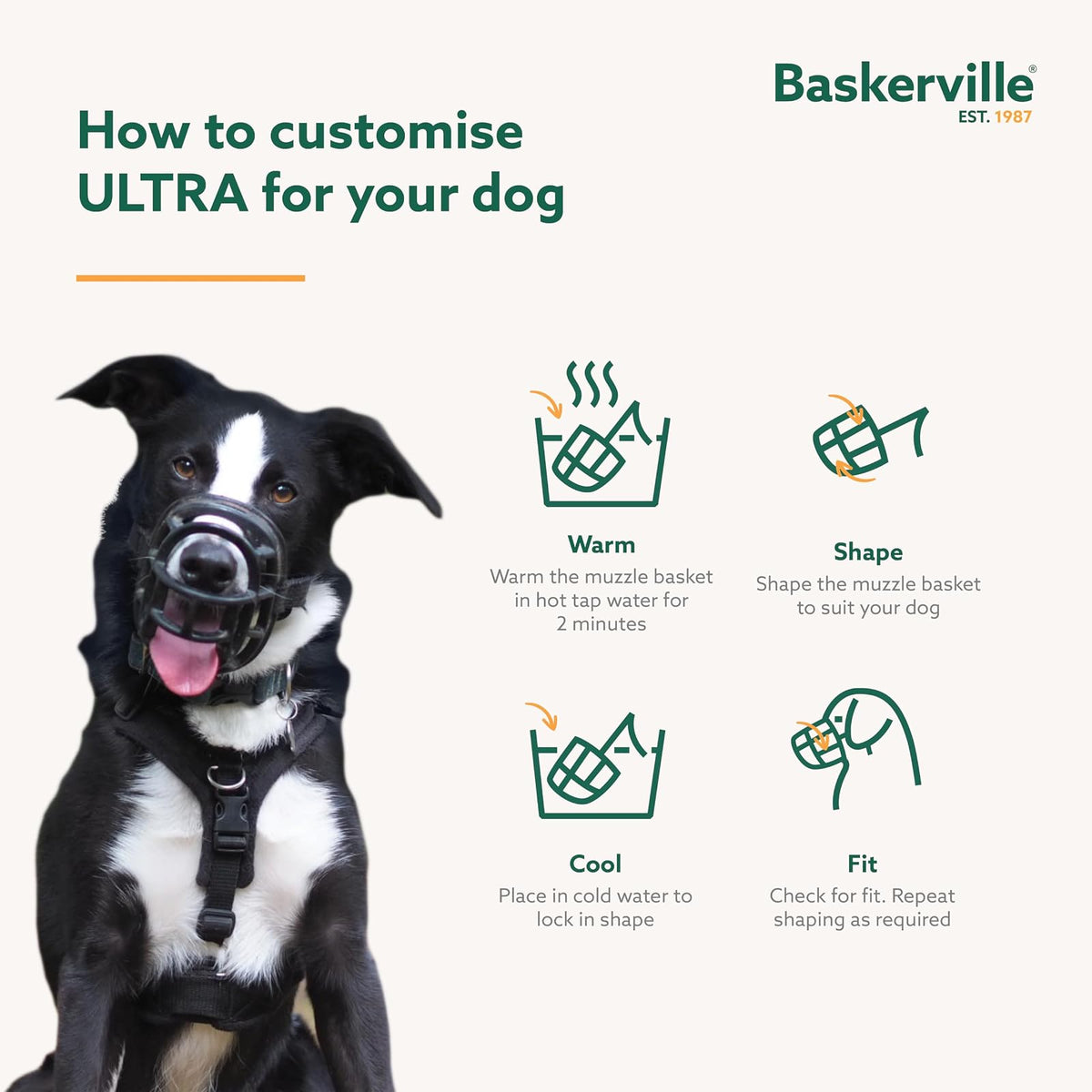 Company of Animals Baskerville Ultra Muzzle - Bozal amigable, seguro y furete, para perros pequeños y medios, negro, talla 3 (largo 8 cm, circunf. 28 cm)